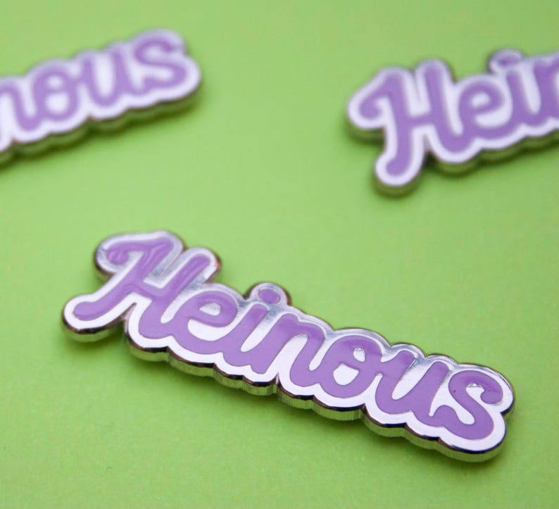 Menhera Punk B Grade Pin with Cursive Lettering Flair Creepy Cute Heinous Hard Enamel Pin Seconds Sale Yami Kawaii and Pastel Goth Pins