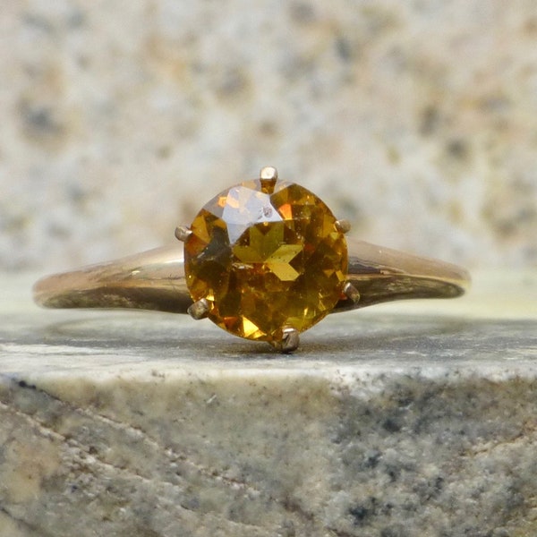 Size 4 3/4, Art Deco Yellow Gem Ring, Antique Art Deco Ring, Dainty Art Deco Ring, Yellow Glass Ring, Vintage Girls Gold Ring