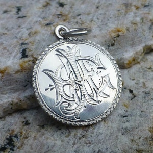 Victorian J A E Monogram Love Token Charm or Pendant, Dated 1882