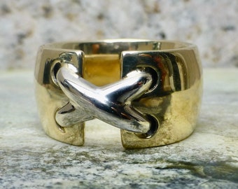 Size 6 3/4, Vintage Heavy Wide Band in 14 Karat White And Yellow Gold