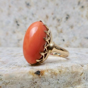 Size 5, Antique Edwardian Natural Coral Ring In 10 Karat Gold