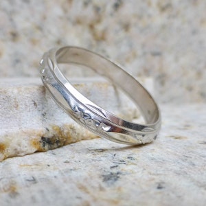Art Deco White Gold Band, Vintage Men's Wedding Band, Antique Men's Wedding Band, Size 13 Men's Band, Engraved Wedding Band, 14k Gold Band