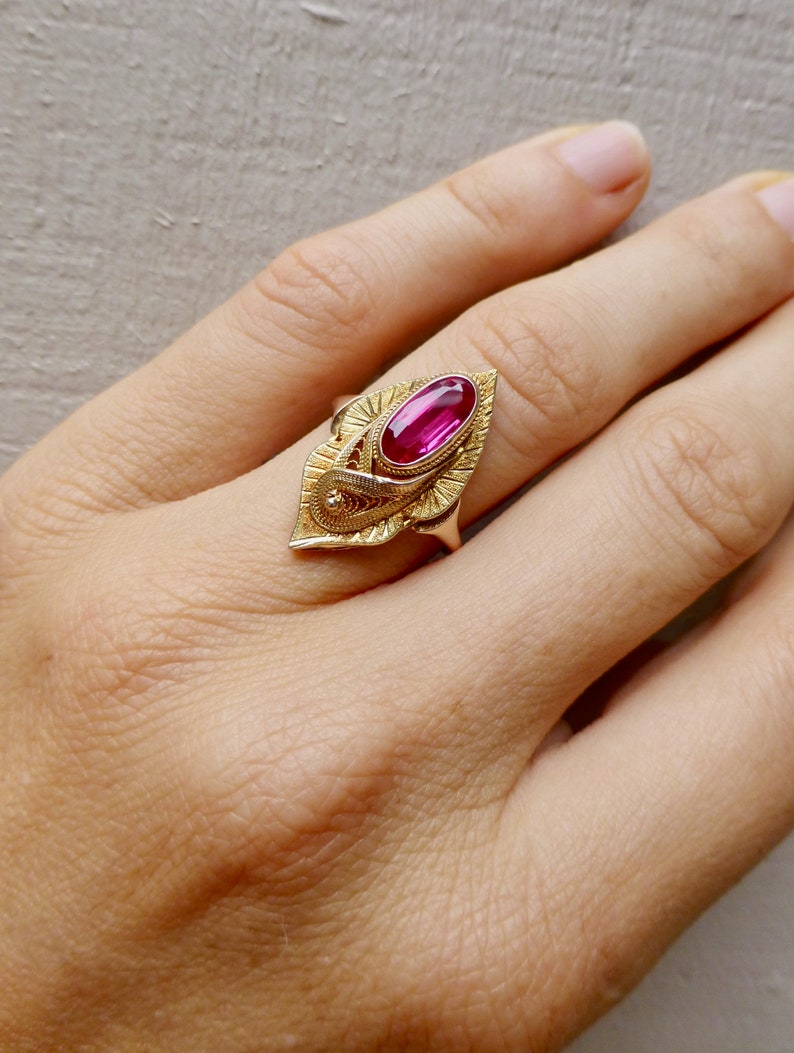 Art Deco Pink Simulated Ruby Vintage Statement Ring Large Antique Ruby Ring Art Deco Ruby Ring Antique Ruby Ring Antique Ruby Ring