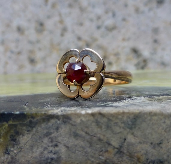 Art Deco Garnet Ring, Antique Bohemian Garnet Ring