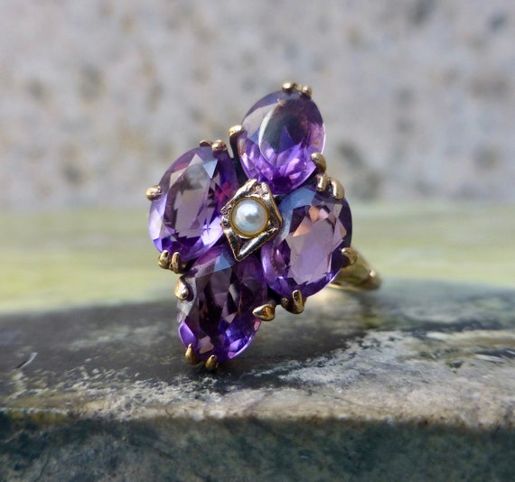 Art Deco Amethyst and Pearl Ring, Antique Amethyst