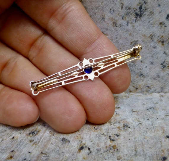 Art Deco Pin,Dainty Pearl Dress Pin, 10 Carat Yel… - image 8
