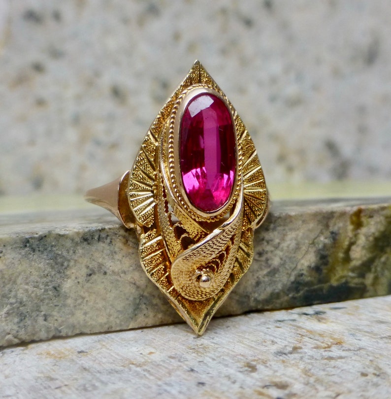 Art Deco Pink Simulated Ruby Vintage Statement Ring Large Antique Ruby Ring Art Deco Ruby Ring Antique Ruby Ring Antique Ruby Ring