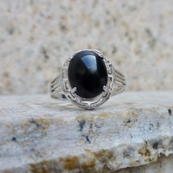 Vintage Onyx Ring Large Onyx Ring Onyx White Gold Ring Etsy