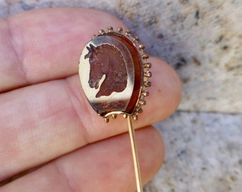 Art Deco Stick Pin, Carved Horse Brooch Pin, Art Deco Glass Paste Horse Head Pin, Antique Stick Pin, Horse Pin, Antique Horse Jewelry