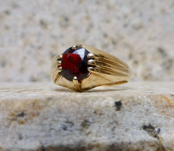 Victorian Inspired Garnet Ring, Vintage Gold and