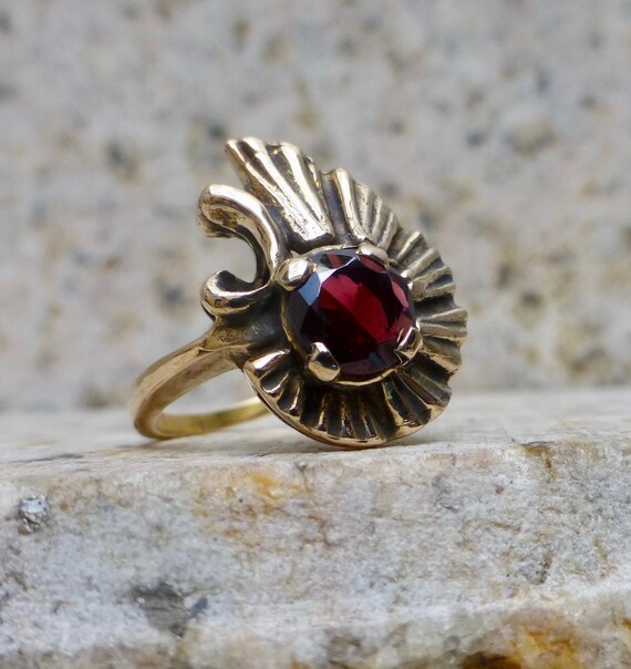 Mid Century Garnet Ring, Vintage Garnet Ring, Garn
