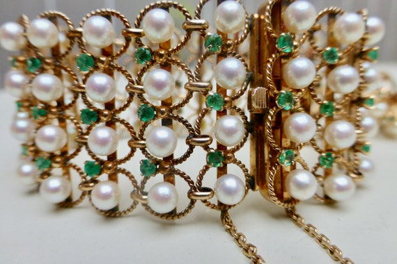 Natural Emerald and Pearl Bracelet and Earrings, … - image 9