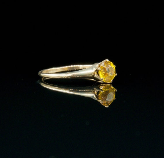 Art Deco 10K Rose Gold Ring: Yellow Glass Gem, Size 4 3/4 View 6