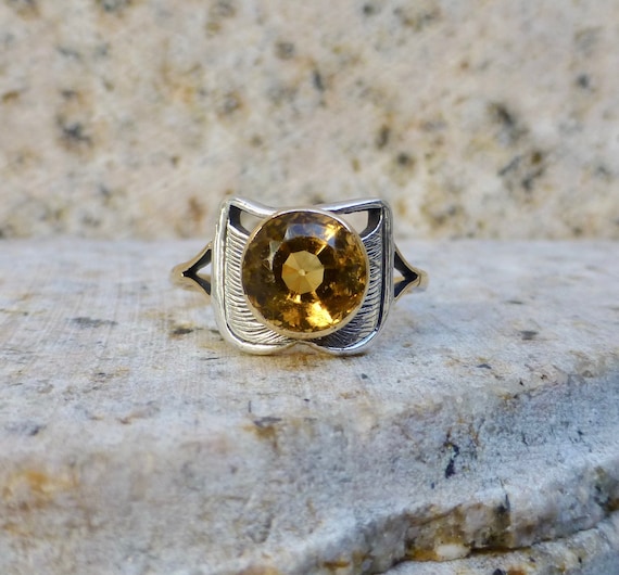 Art Deco Citrine Ring, Antique Citrine, Large Citr