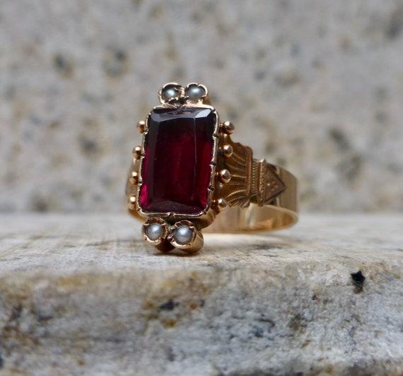 Victorian Garnet Ring, Antique Garnet Band, Rose G