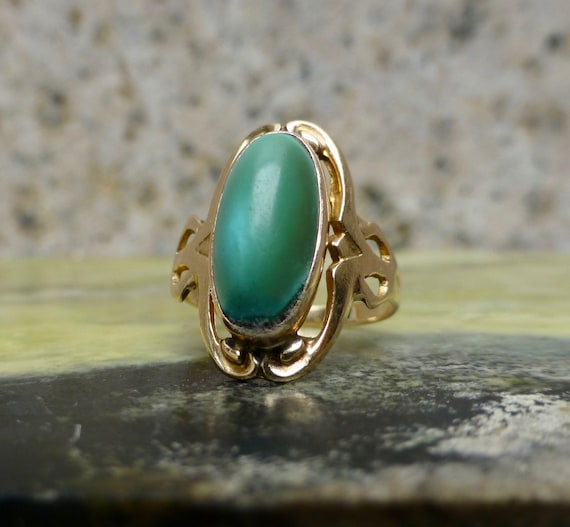Art Deco Turquoise Ring, 10k Turquoise Ring, Art D