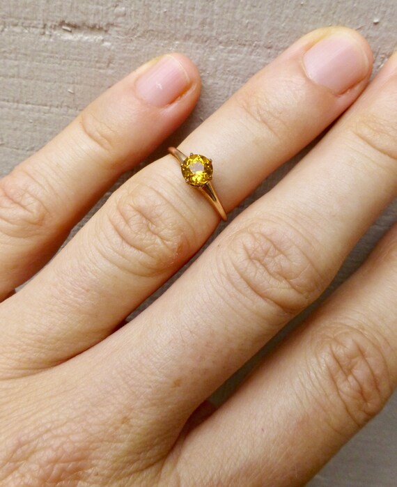 Art Deco 10K Rose Gold Ring: Yellow Glass Gem, Size 4 3/4 View 4