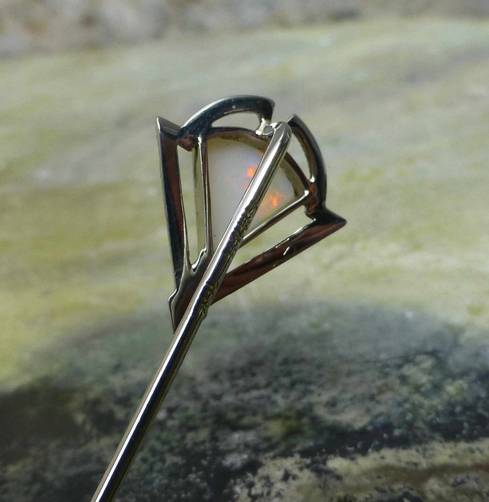Art Deco Stick Pin in 10 Karat White Gold Etsy