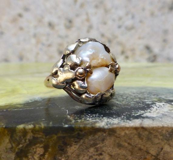 Arts and Crafts Pearl Ring, Antique Pearl Ring, Vi