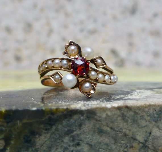 Victorian Garnet Ring, Antique Bohemian Garnet Rin