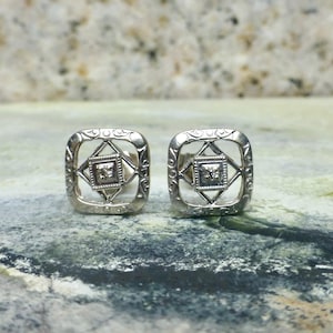 Vintage 14K Weißgold Diamant Ohrringe: Mid Century Modern zierliches Design