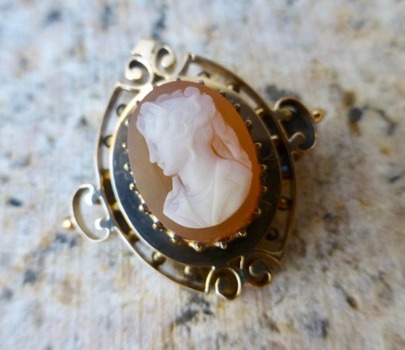 Victorian Gold Cameo Brooch, Antique Gold Cameo, … - image 2