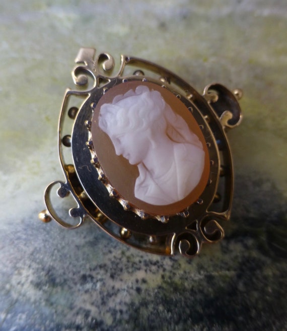 Victorian Gold Cameo Brooch, Antique Gold Cameo, … - image 4