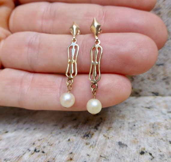 Vintage Pearl Earrings, Antique Pearl Dangle Earri