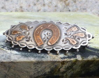 Victorian Silver Good Luck Brooch, Antique Silver Brooch, Antique Lucky Horseshoe Pin, British Victorian Dress Pin