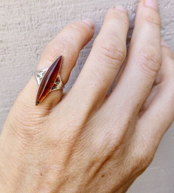 Size 5 3/4, Montana Agate Long Art Deco Ring In 1… - image 10