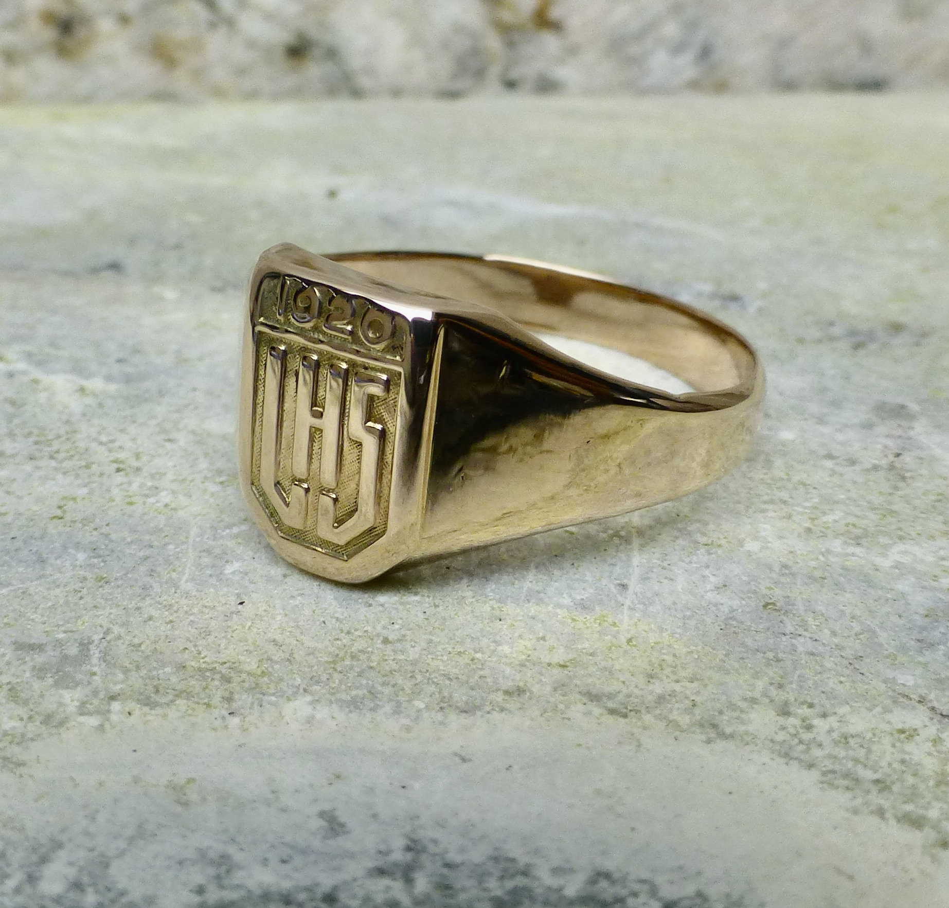 Size 8 1/4 Solid 10k Rose Gold Antique 1920 Class Ring, LHS
