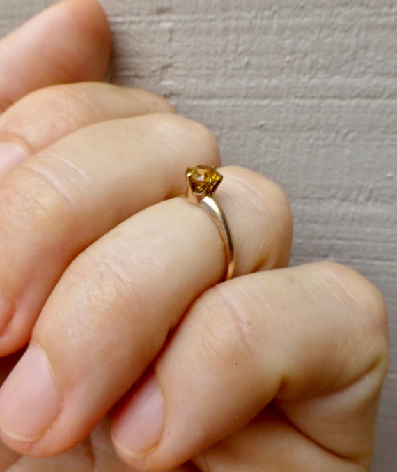 Art Deco 10K Rose Gold Ring: Yellow Glass Gem, Size 4 3/4 View 5