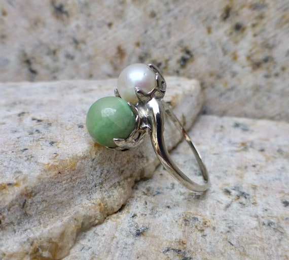 Antique Pearl Ring, Mid-Century Jade and Pearl Ri