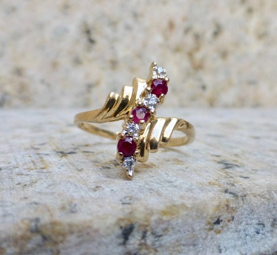 Vintage Ruby and Diamond Ring, Dainty Ruby Ring, 1