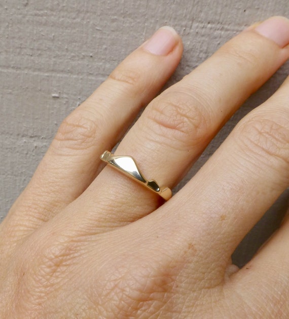 Size 7, Vintage Gold Modernist Chevron Ring In 14… - image 9