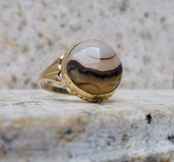 Vintage Picture Agate Ring, Art Deco Ring, Long Ag