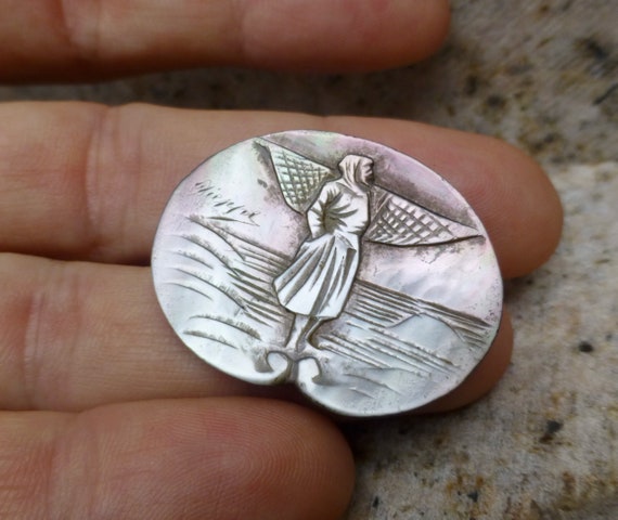 Victorian Mother Of Pearl Dress Pin, Victorian Sh… - image 2