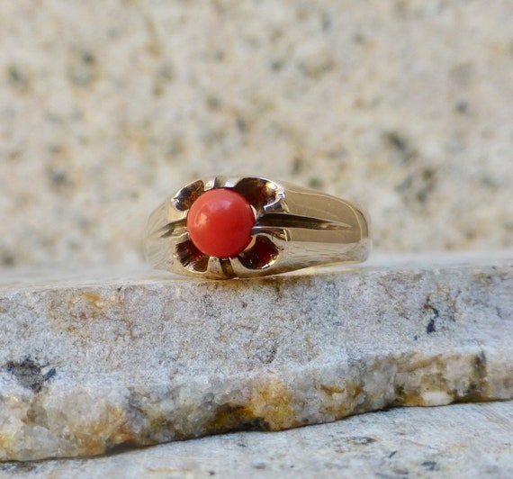 Antique Pink Coral Ring, Edwardian Coral Ring, Ant