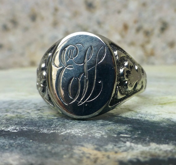 Size 9.75 Solid 10k White Gold Signet Ring, EV Monogram - Etsy