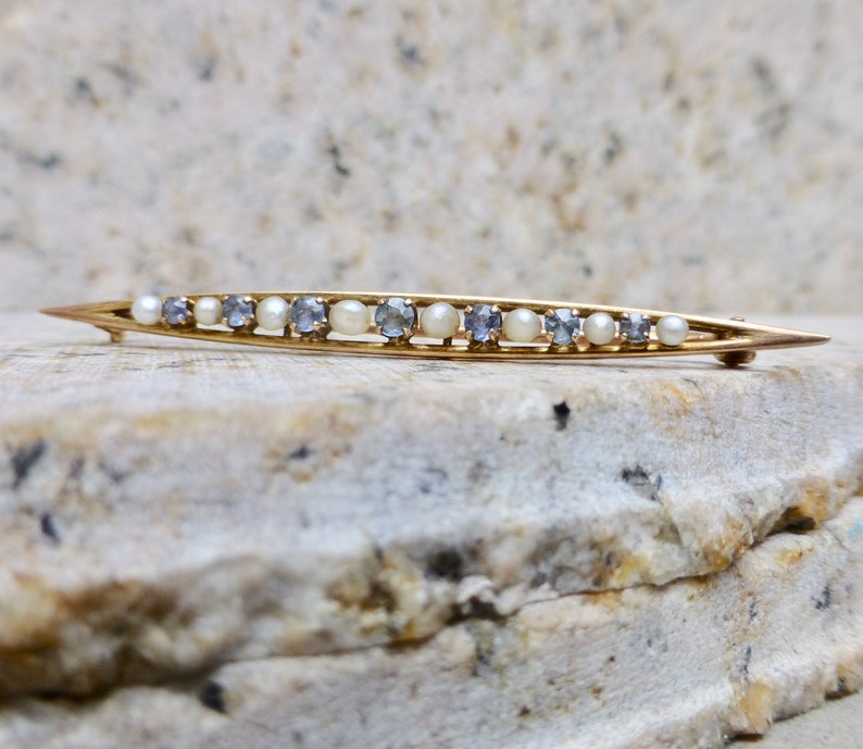 Art Deco Topaz Brooch 10k Art Deco Pin Topaz and Pearl Brooch Art Deco Gold Topaz Pin Dainty Bar Brooch Antique Topaz Brooch