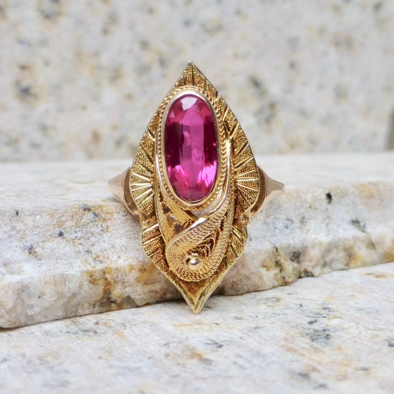 Art Deco Pink Simulated Ruby Vintage Statement Ring Large Antique Ruby Ring Art Deco Ruby Ring Antique Ruby Ring Antique Ruby Ring
