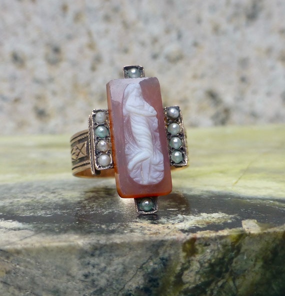 Victorian Cameo Ring, Carnelian Cameo Ring, Antiqu