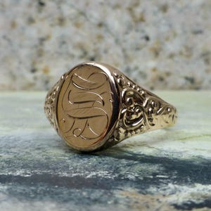 Antique 10K Rose Gold Monogram Ring - Old English Letter S, Size 12.25