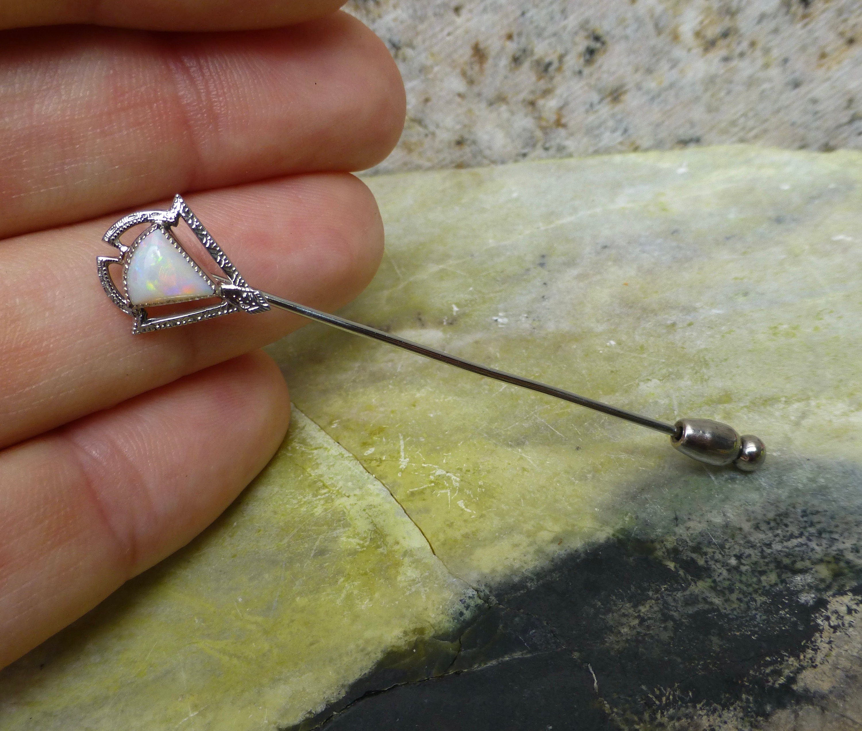 Art Deco Stick Pin in 10 Karat White Gold Etsy