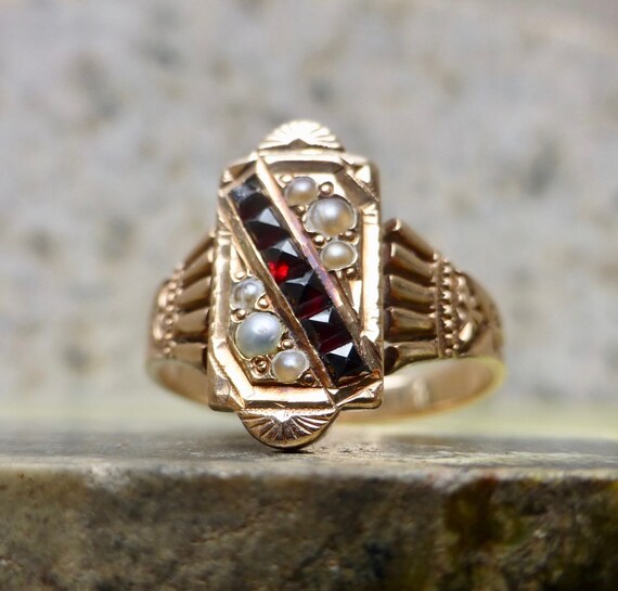 Victorian Garnet Ring, Antique Bohemian Garnet Rin