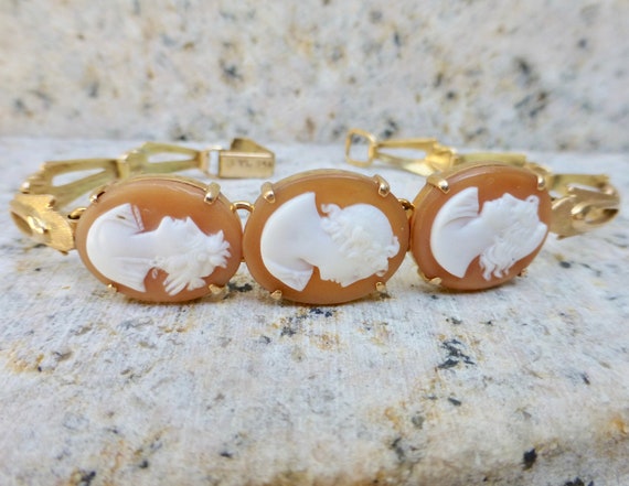Antique Cameo Bracelet, 14k Gold Cameo Bracelet, I