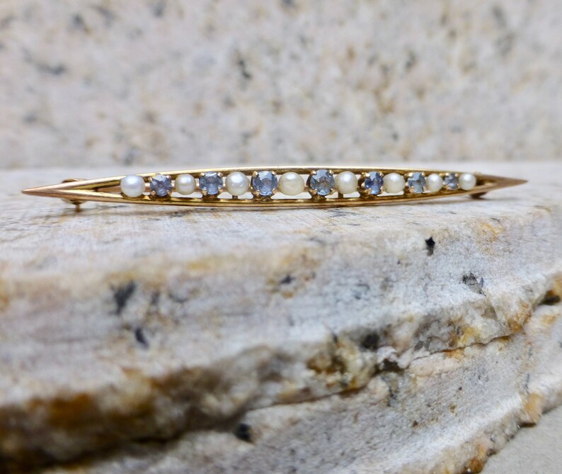 Art Deco Topaz Brooch 10k Art Deco Pin Topaz and Pearl Brooch Art Deco Gold Topaz Pin Dainty Bar Brooch Antique Topaz Brooch