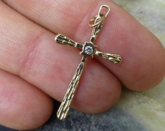 Vintage Diamond Cross, Brutalist 14k Cross, Cross Pendant, Dainty Cross Pendant, Gold Cross, Vintage Gold Cross, 14k Cross Pendant