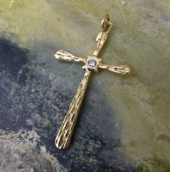 Vintage Diamond Cross, Brutalist 14k Cross, Cross… - image 9