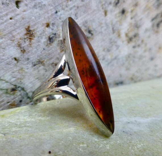 Size 5 3/4, Montana Agate Long Art Deco Ring In 1… - image 3